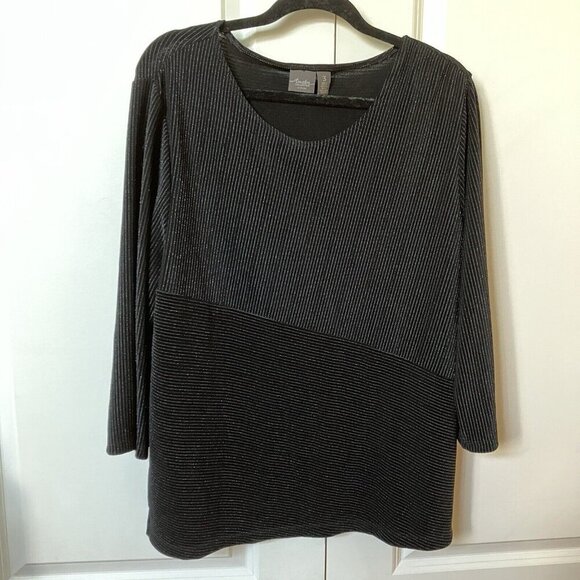 Chico’s Travelers Stripe Sparkling Black Womens Size 3 Tunic Blouse Top - Picture 1 of 5